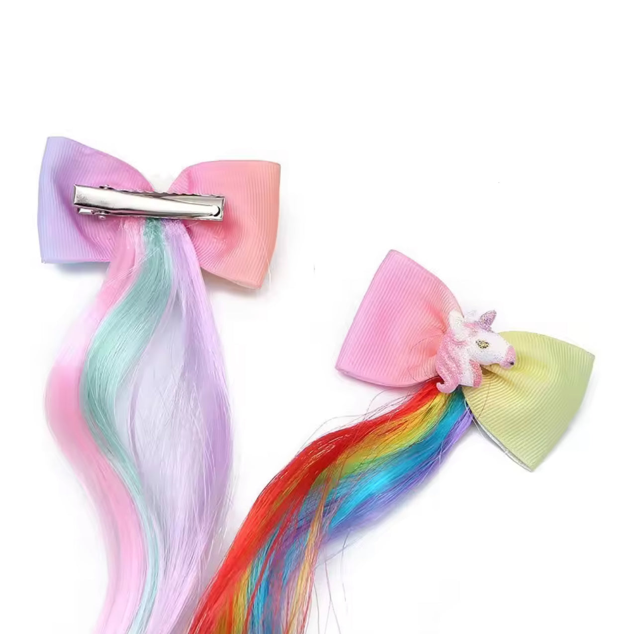 Kids Rainbow Hair Clips Unicorn Hair Extensions for Girls Children Ponytail Holder Baby Princess Barrettes Hair Bow Accessories 