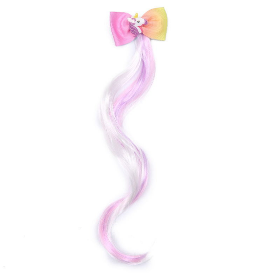 Kids Rainbow Hair Clips Unicorn Hair Extensions for Girls Children Ponytail Holder Baby Princess Barrettes Hair Bow Accessories 